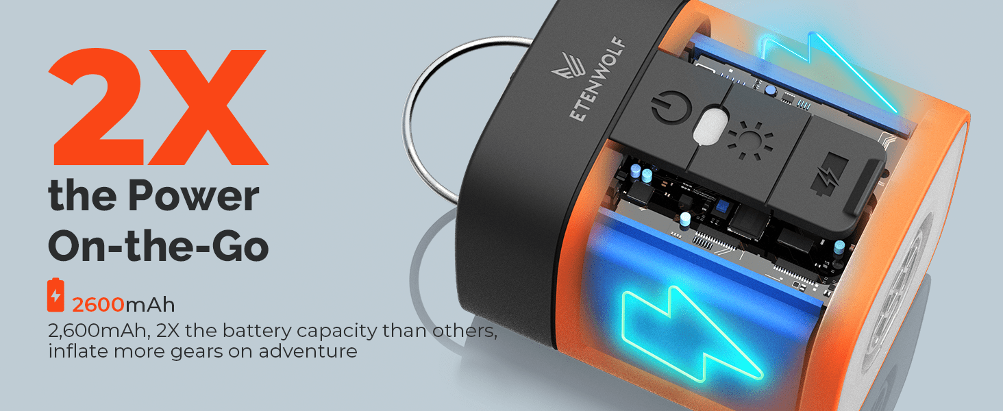 The 2,600mAh battery, fully recharge in 1 hour, can power the ETENWOLF AIR 3 cordless air pump for multiple sessions