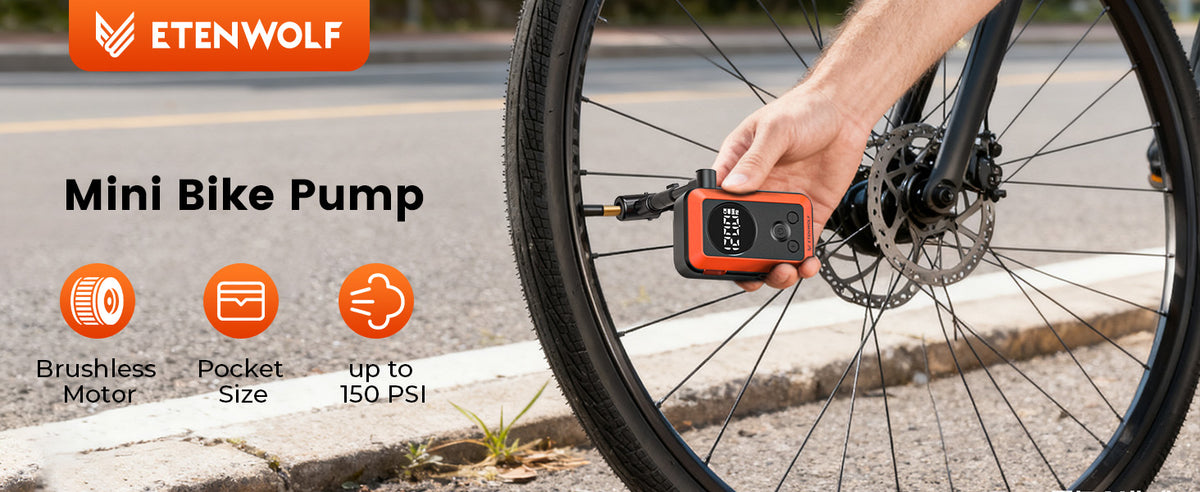 ETENWOLF S0 Mini Electric Bike Pump (Brushless Motor, Pocket Size, up to 150 PSI)
