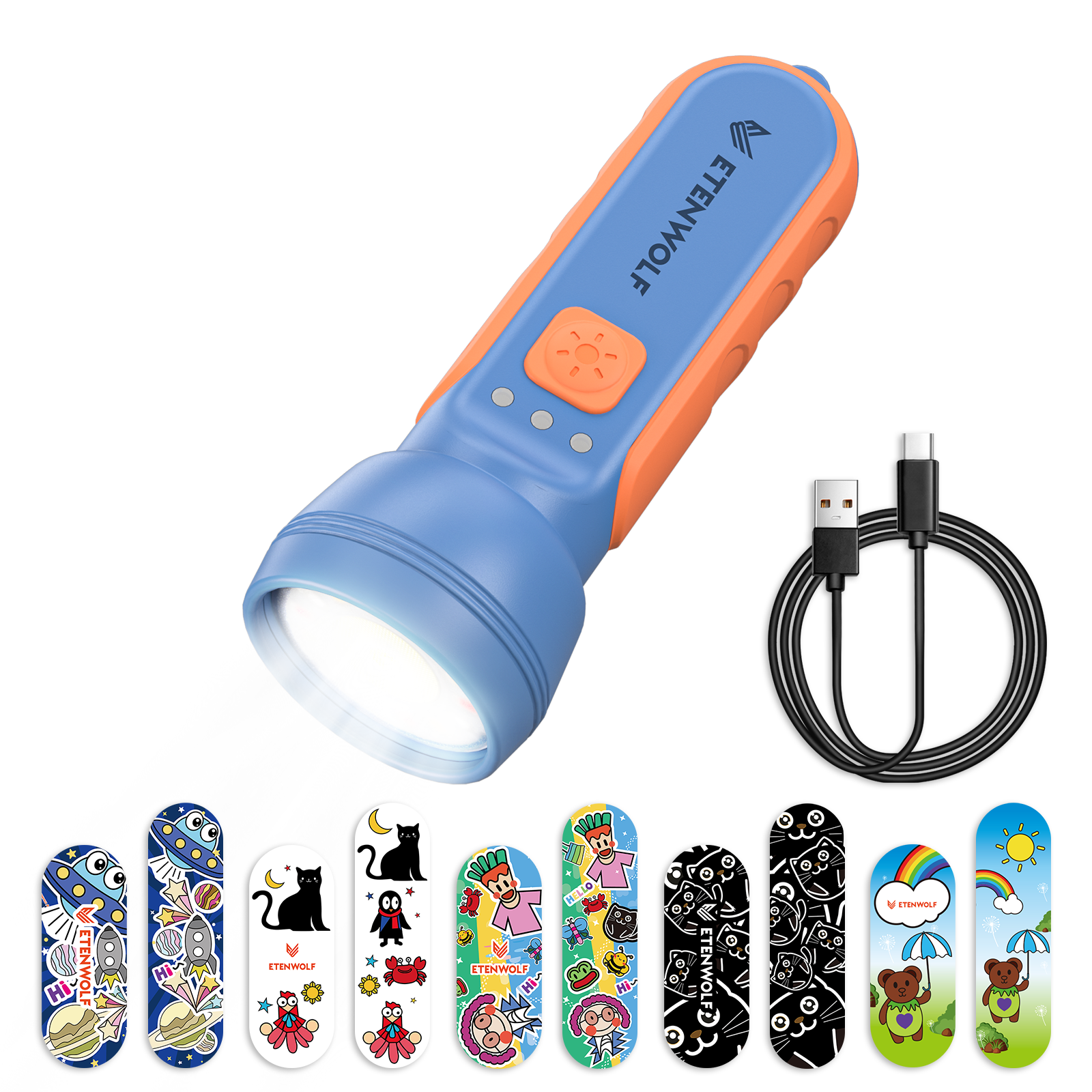 compact rechargeable led flashlight 1 Unit ETENWOLF L1 Mini Rechargeable Flashlight (with Fun Stickers)
