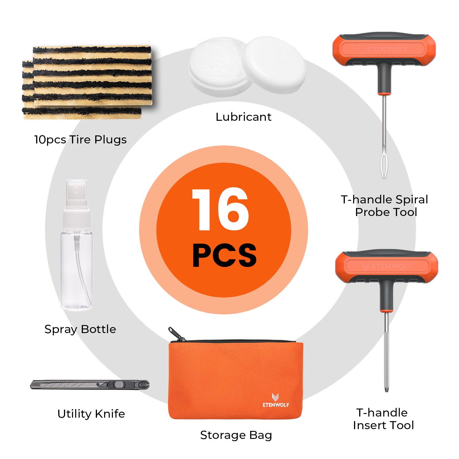 ETENWOLF Flat Tire Repair Kit with Plugs 16 Pcs