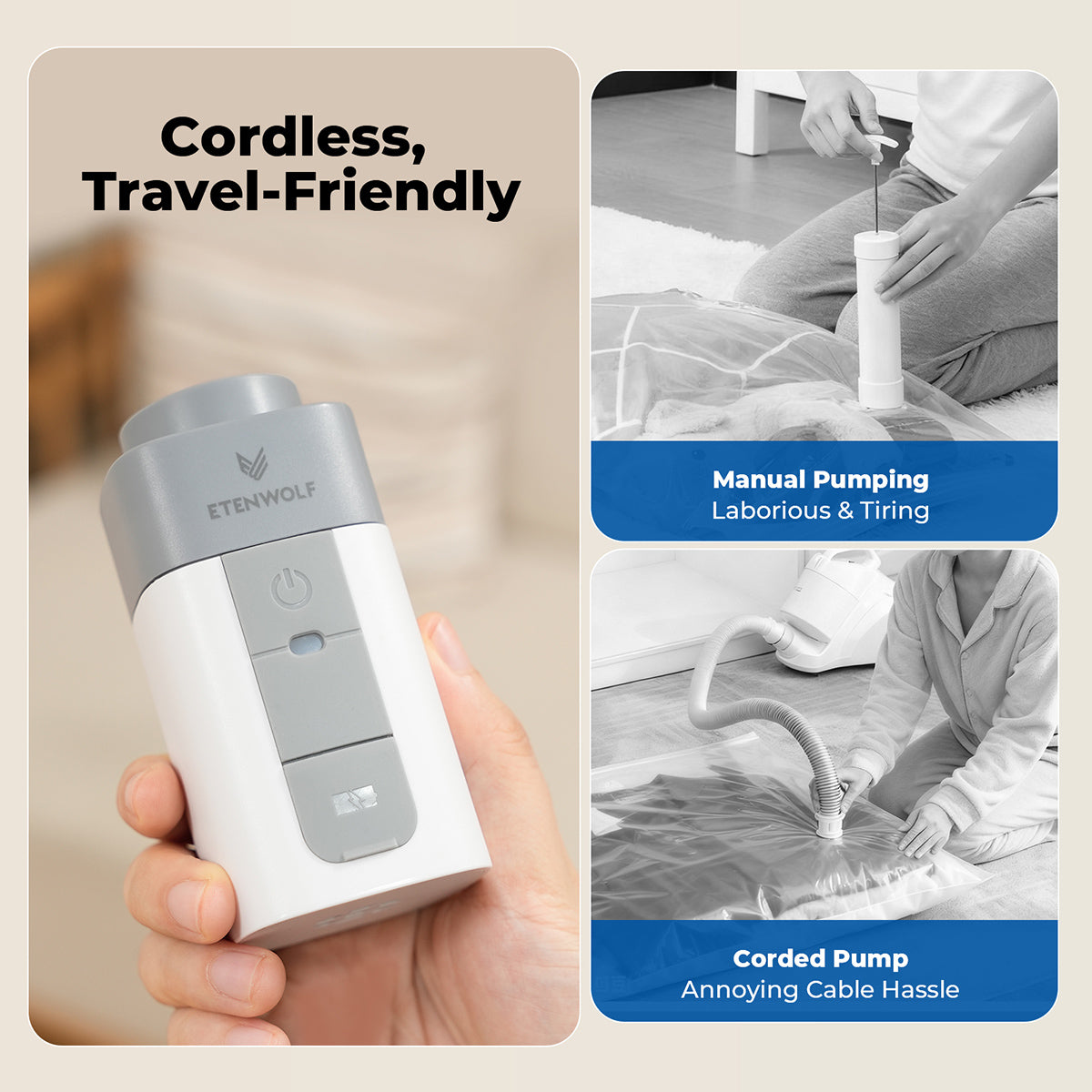 ETENWOLF Vacuum Storage Bags with Rechargeable Wireless Pump