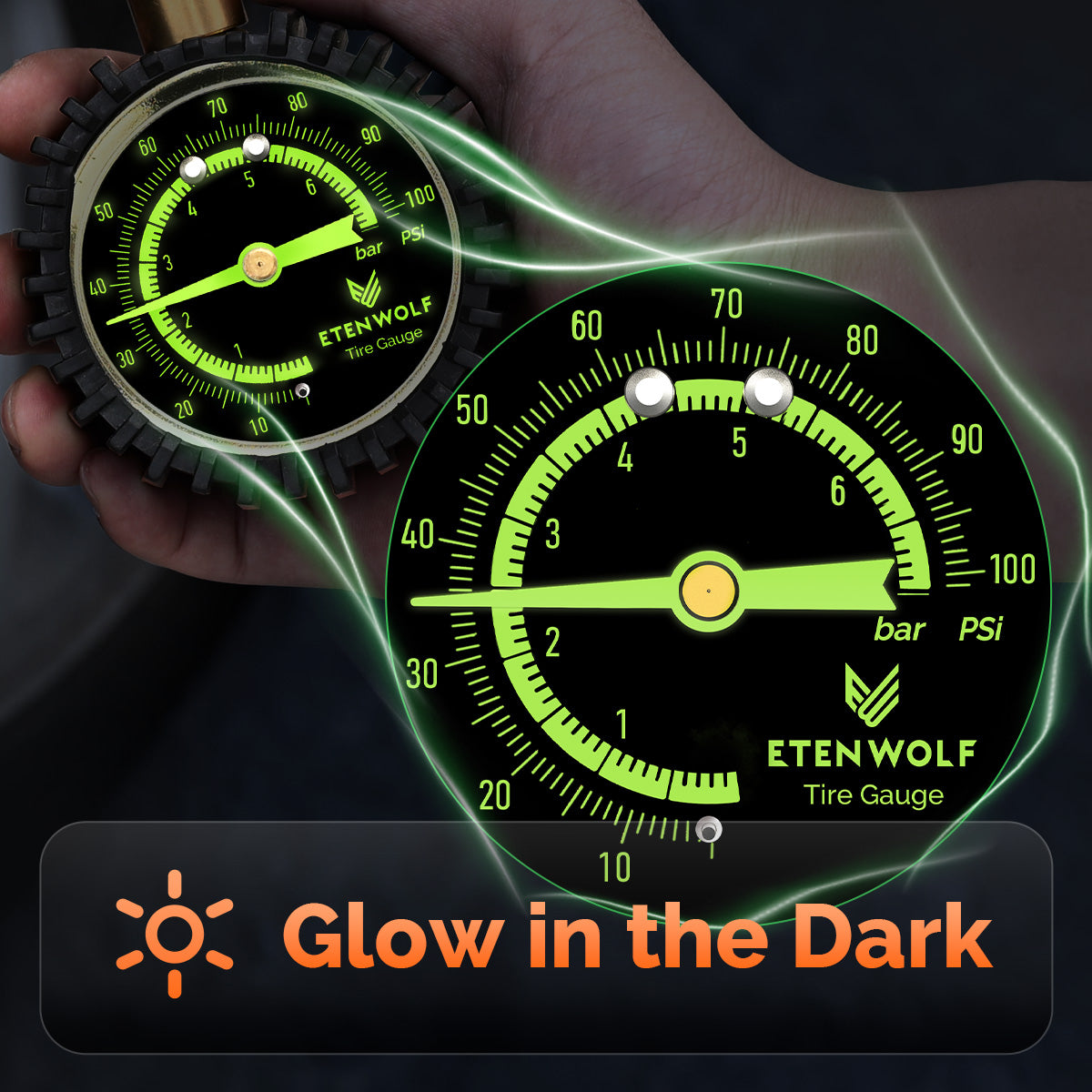 ETENWOLF G200 PRO No Battery Need Tire Pressure Gauge 0~100 PSI (glow in the dark)
