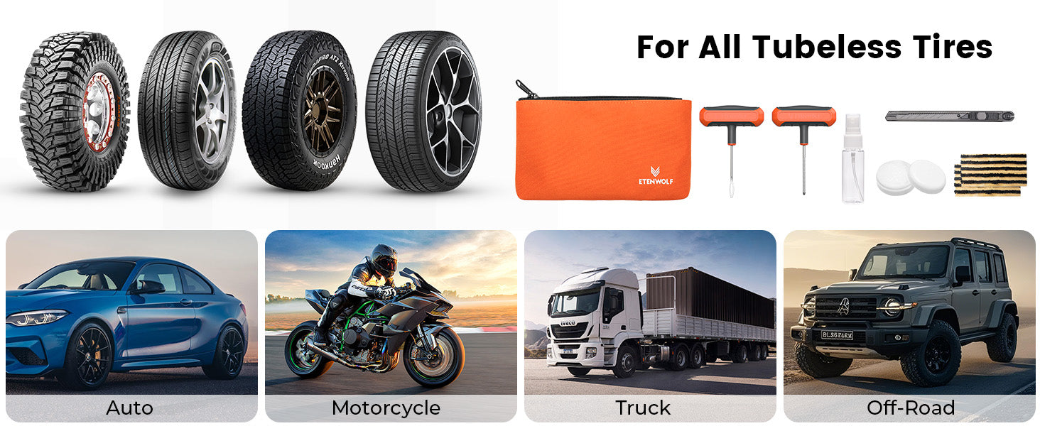 ETENWOLF Flat Tire Repair Kit with Plugs 16 Pcs