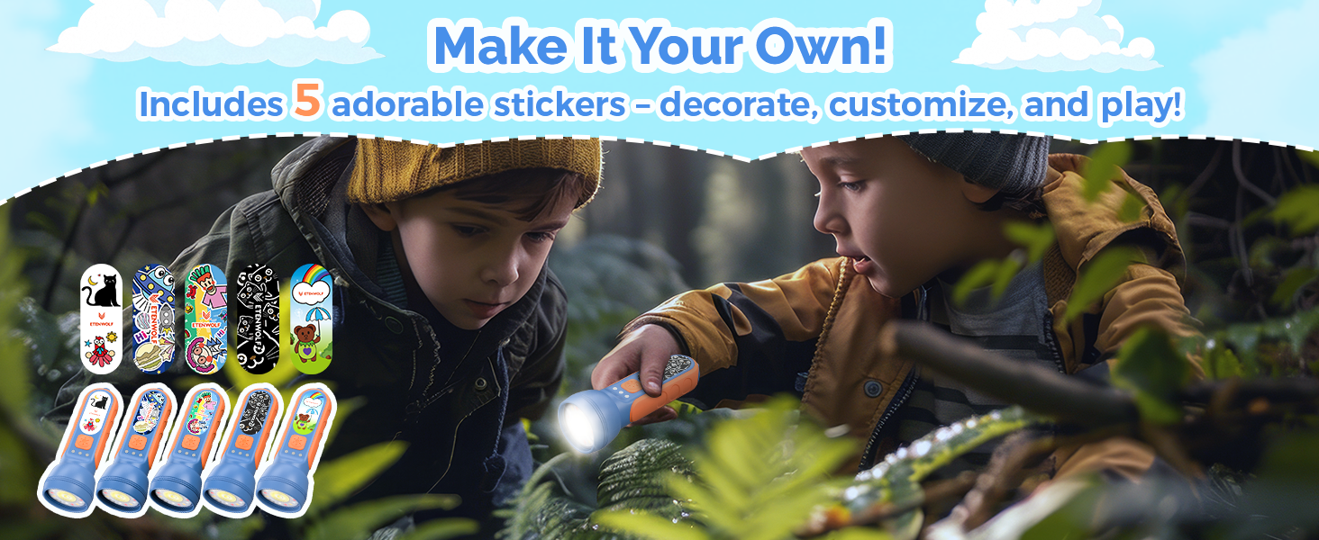 adorable stickers ETENWOLF L1 Mini Rechargeable Flashlight (with Fun Stickers)