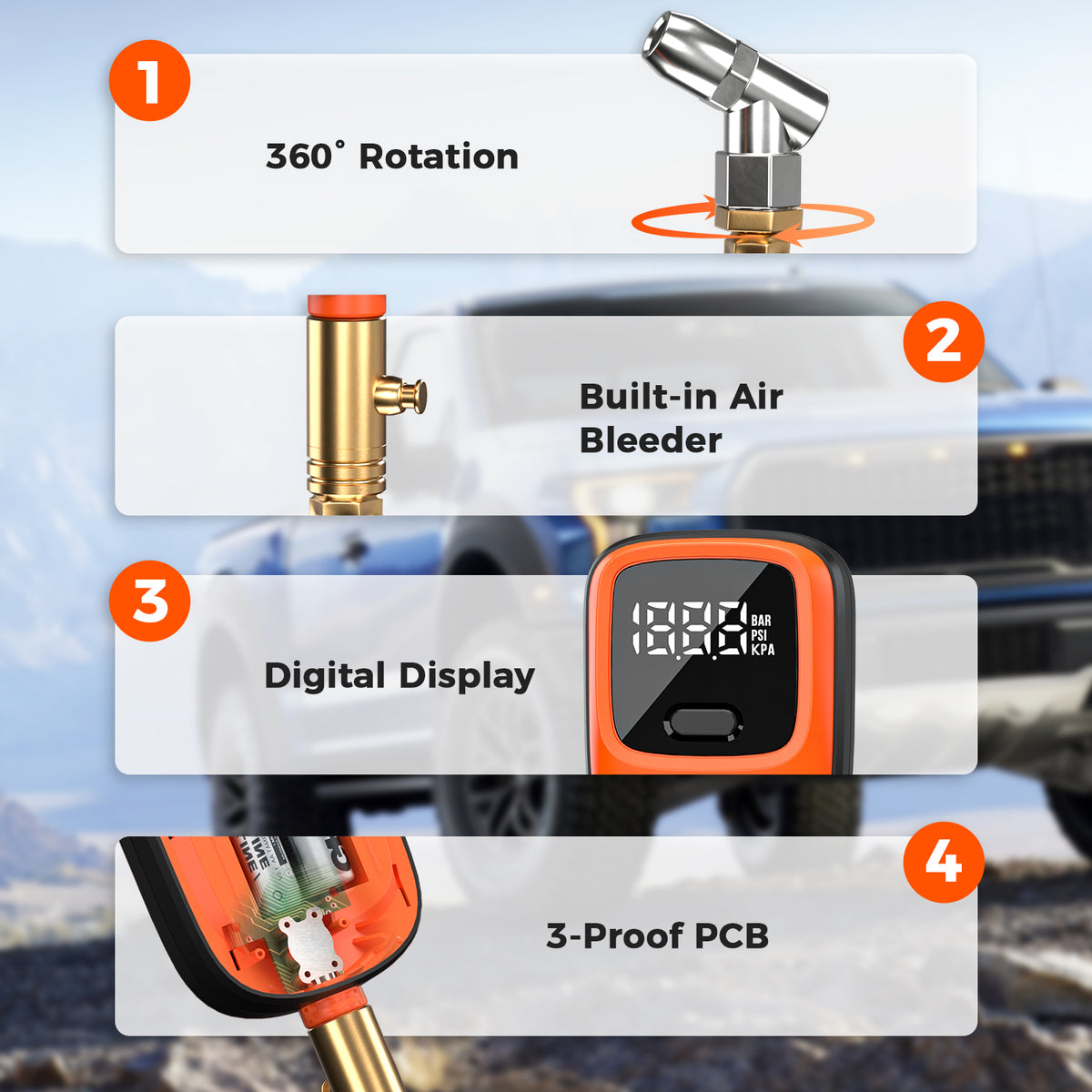 360° Rotation, Built-in Air Bleeder, Digital Display, 3-Proof PCB