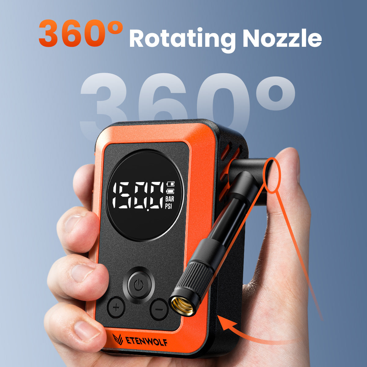 ETENWOLF S0 Mini Electric Bike Pump (360° Rotating Nozzle)