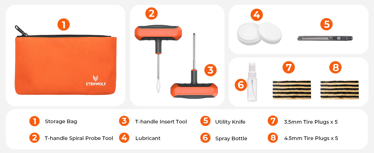 ETENWOLF Flat Tire Repair Kit with Plugs 16 Pcs