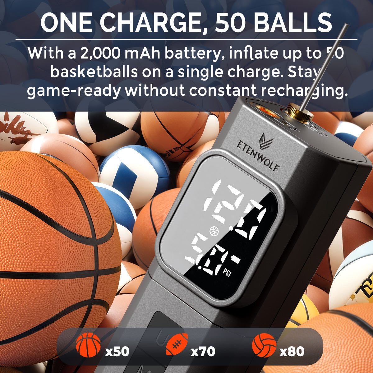 ETENWOLF P200 Electric Sports Ball Pump (2000 mah battery)