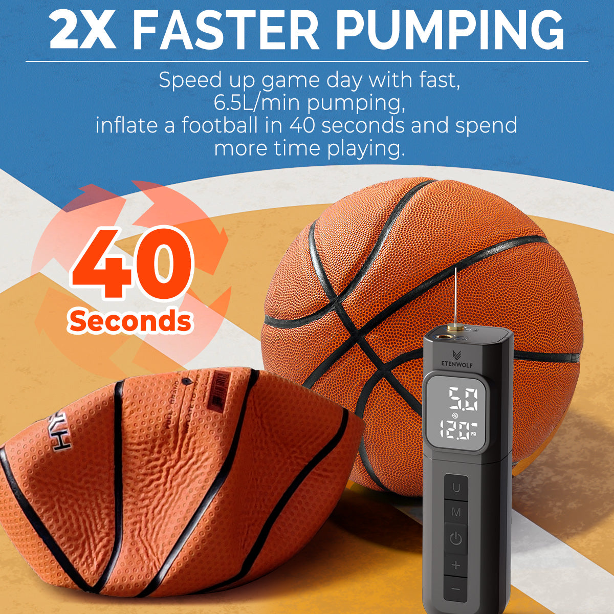 ETENWOLF P200 Electric Sports Ball Pump (2x faster inflation)