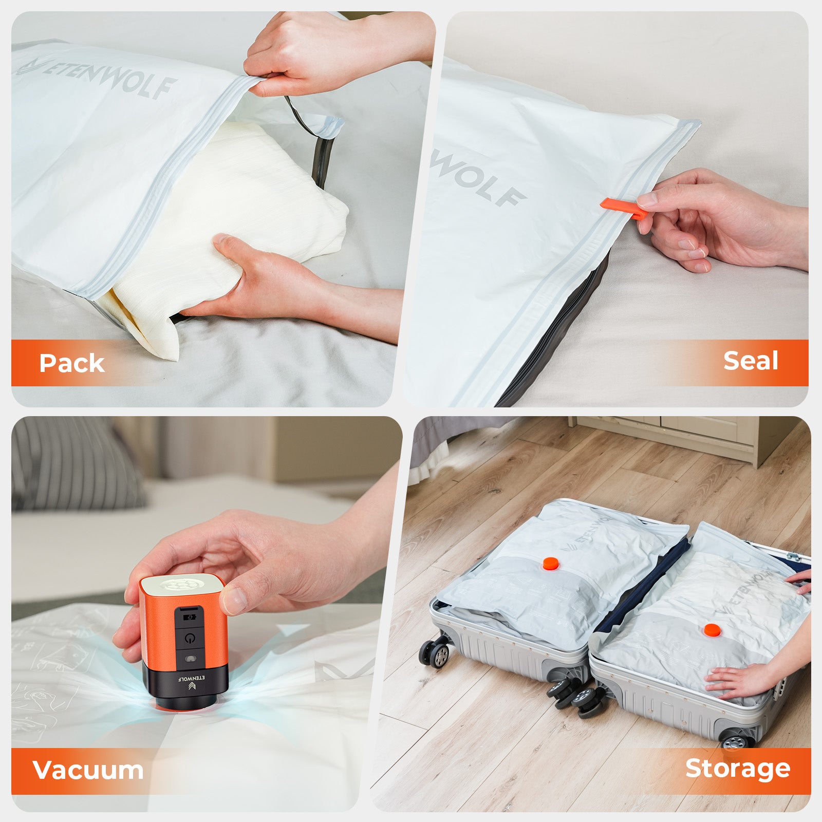 ETENWOLF Reusable Vacuum Seal Bags with Rechargeable Wireless Pump (1300mAh)