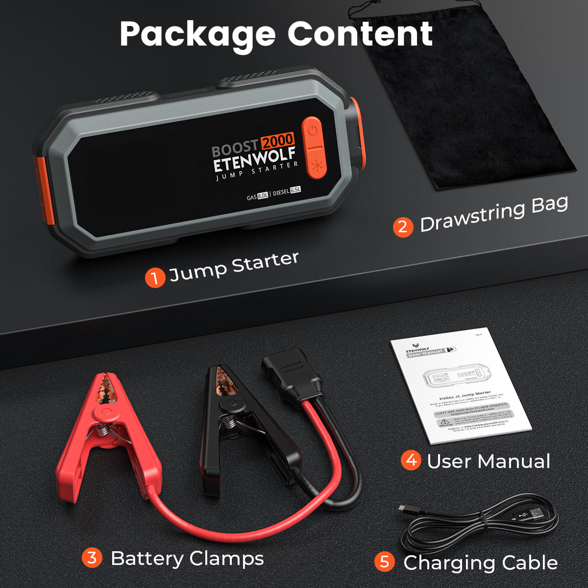 ETENWOLF J1 Portable Car Battery Jump Starter