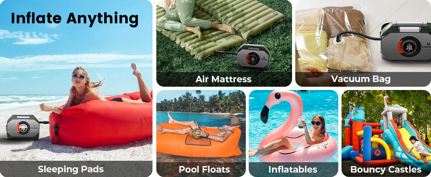 ETENWOLF Vortex S7 Heavy Duty Tire Inflator Air Compressor (38,400 mAh Battery)