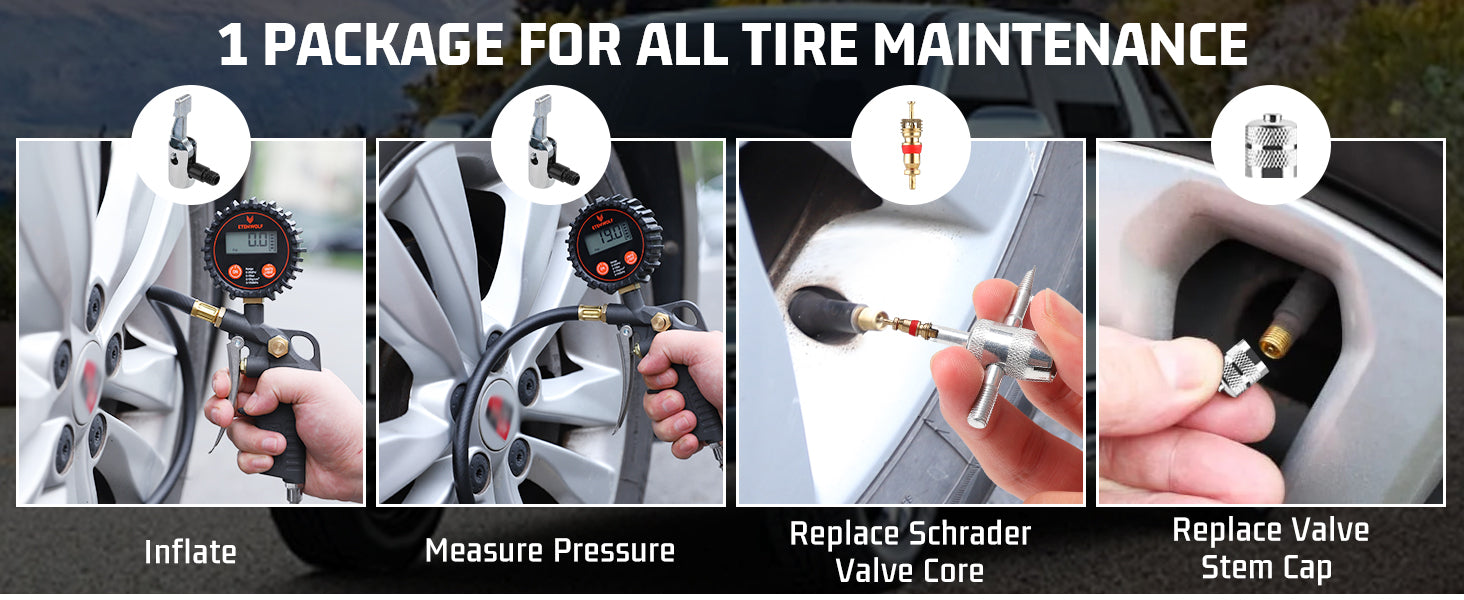 ETENWOLF T500 Digital Tire Pressure Gauge with Inflator 0~250 PSI