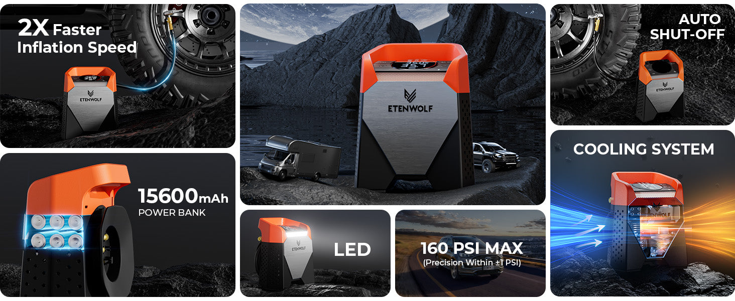 ETENWOLF Zephyr S5 Heavy Duty Tire Inflator Air Compressor