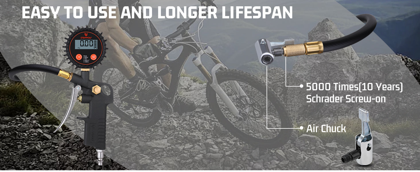 ETENWOLF T500 Digital Tire Pressure Gauge with Inflator 0~250 PSI