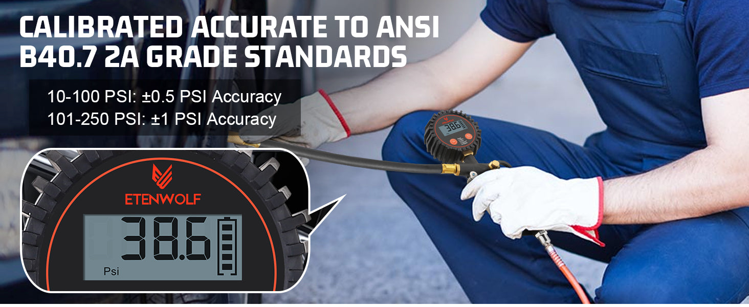 ETENWOLF T500 Digital Tire Pressure Gauge with Inflator 0~250 PSI