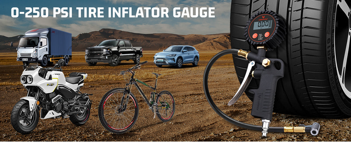 ETENWOLF T500 Digital Tire Pressure Gauge with Inflator 0~250 PSI