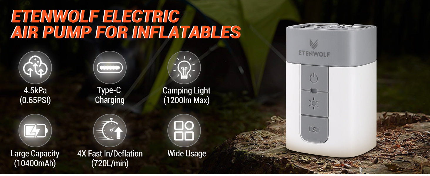 ETENWOLF AIR5 PRO Electric Air Mattress Pump - Camping Pump
