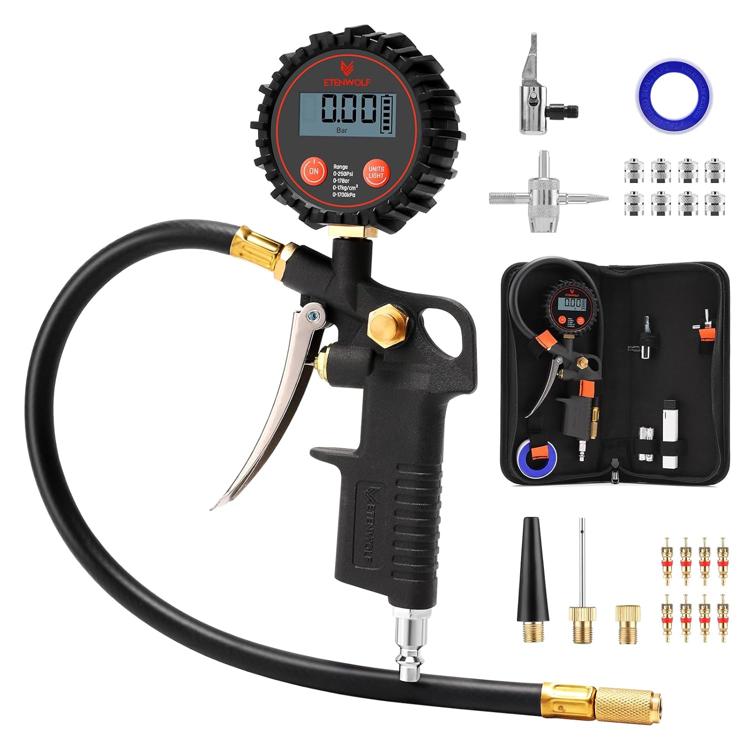 ETENWOLF T500 Digital Tire Pressure Gauge with Inflator 0~250 PSI