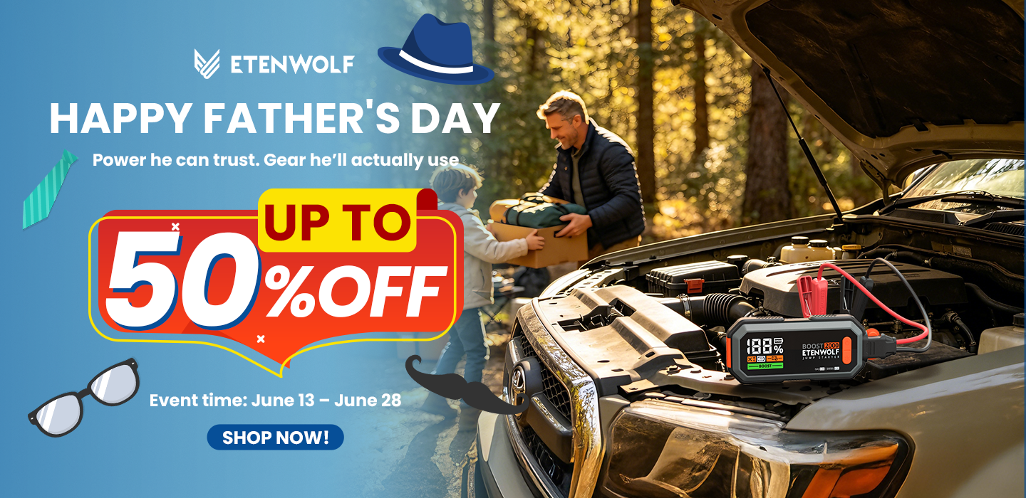 The ETENWOLF jump starter is to jump-start car batteries. HAPPY FATHER'S DAY. Power he can trust. Gear he'll actually use. Up to 50% off.