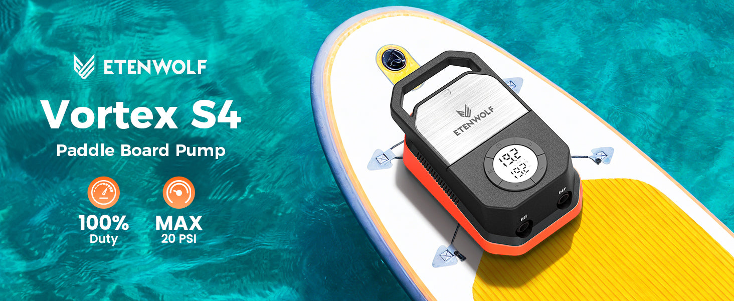 ETENWOLF Vortex S4 Paddle Board Pump. 100% Duty, Max 20 PSI.