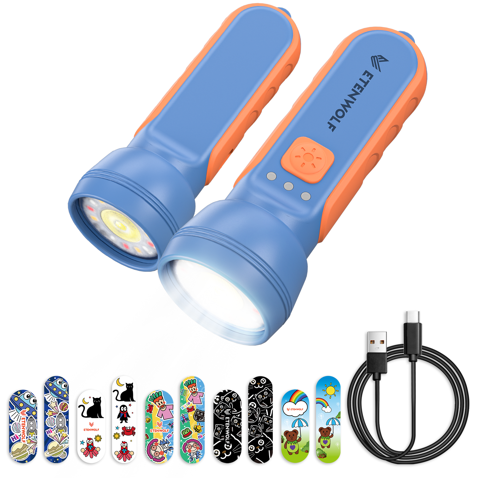 children's rechargeable flashlight ETENWOLF L1 Mini Rechargeable Flashlight (with Fun Stickers), 2 Unit