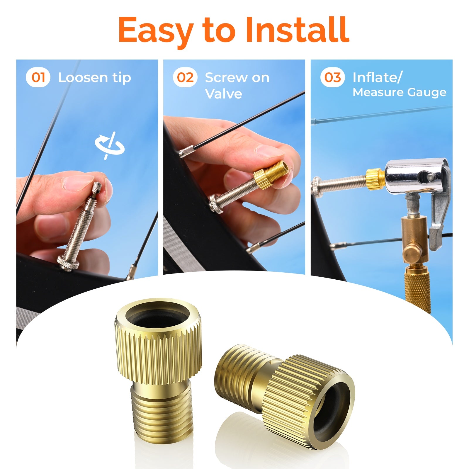 ETENWOLF Brass Presta Valve Adapter 4 Pack (Convert Presta to Schrader Valve Adaptor)