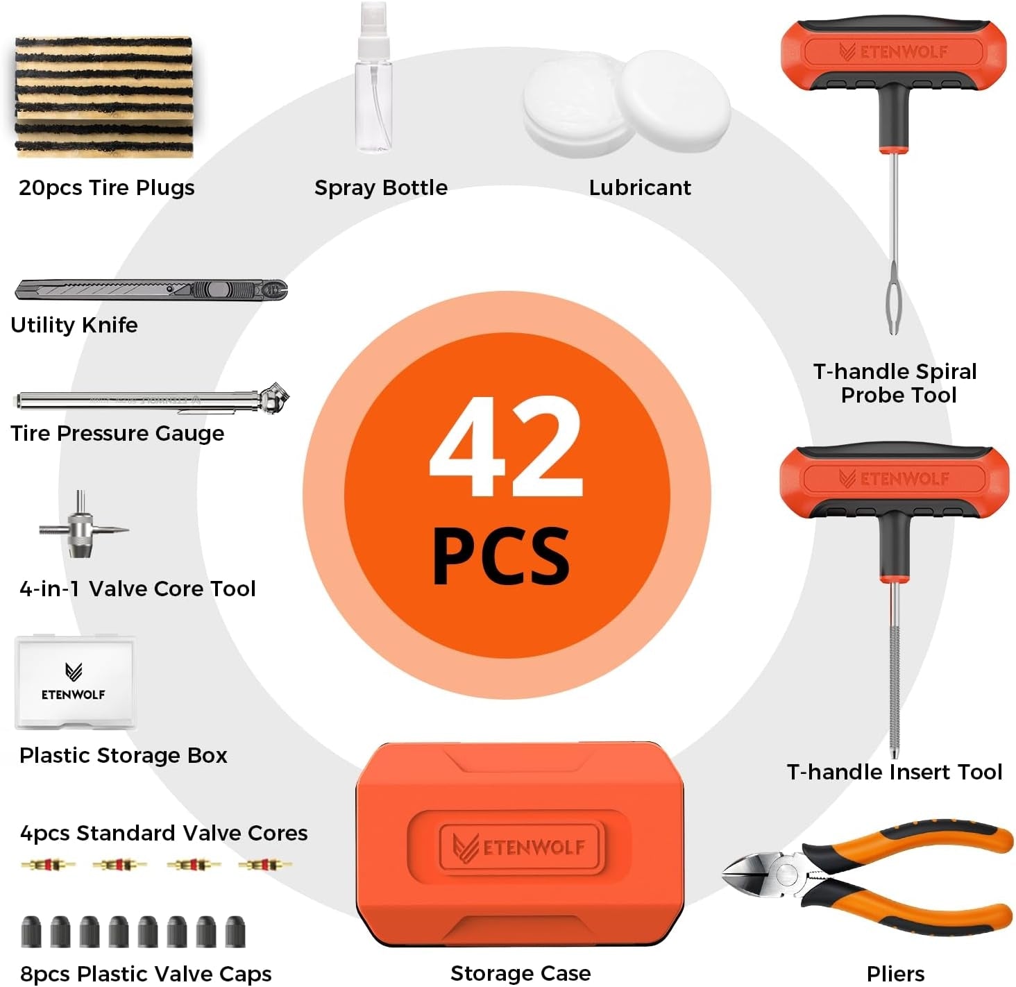 ETENWOLF R1 Flat Tire Repair Kit with Plugs 42 Pcs