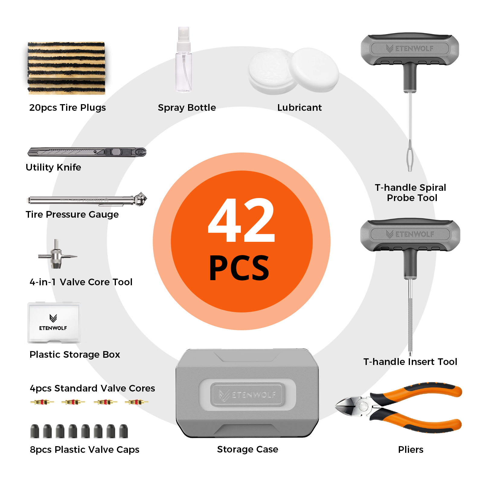 ETENWOLF R1 Flat Tire Repair Kit with Plugs 42 Pcs