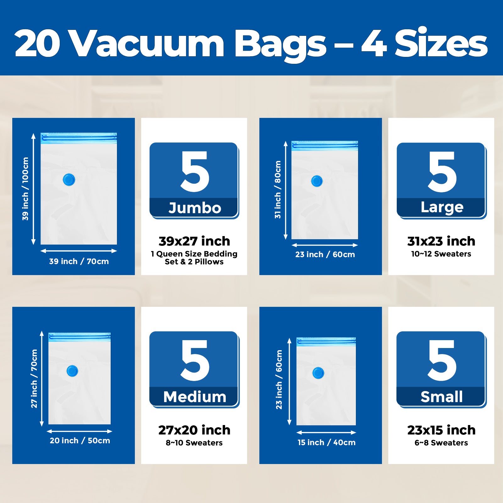 ETENWOLF Vacuum Storage Bags with Rechargeable Wireless Pump (1500mAh)