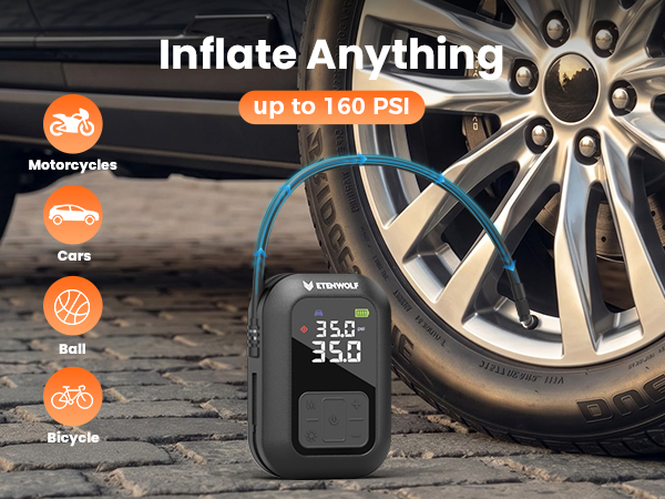 ETENWOLF X5 PRO MAX Jump Starter with Air Compressor Inflate Anything, up to 160 PSI. (Motorcycles, Cars, Ball, Bicycle)