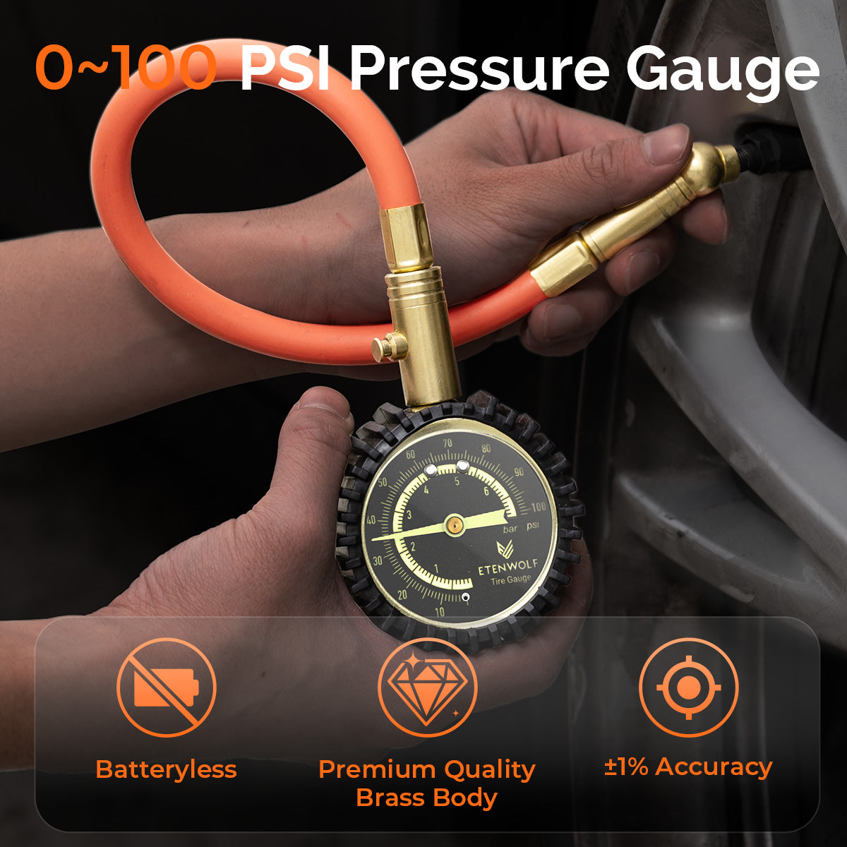 ETENWOLF G200 PRO No Battery Need Tire Pressure Gauge 0~100 PSI