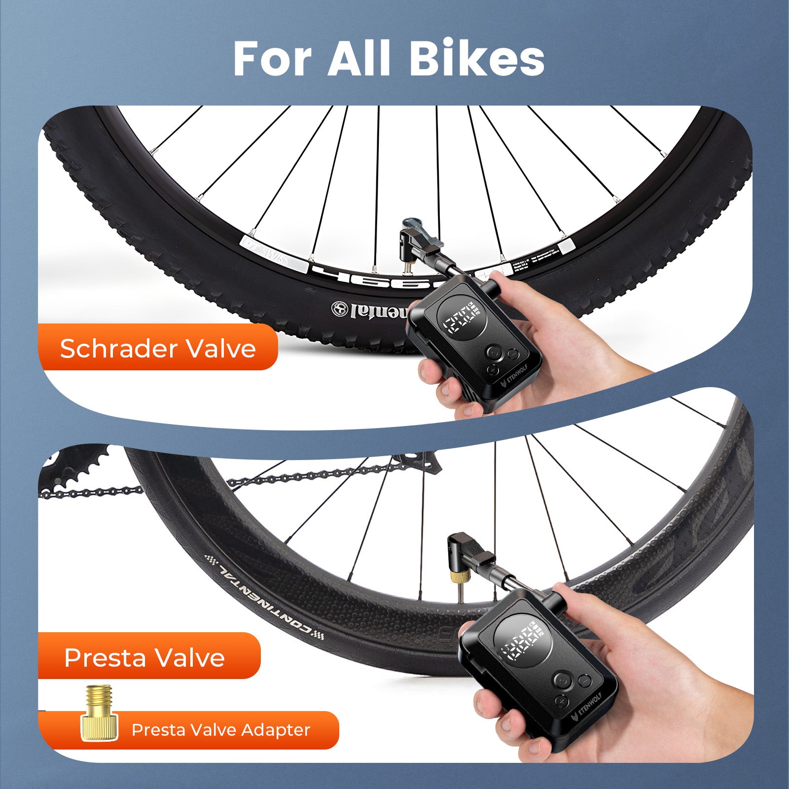 Black ETENWOLF S0 Mini Electric Bike Pump (150 PSI MAX)