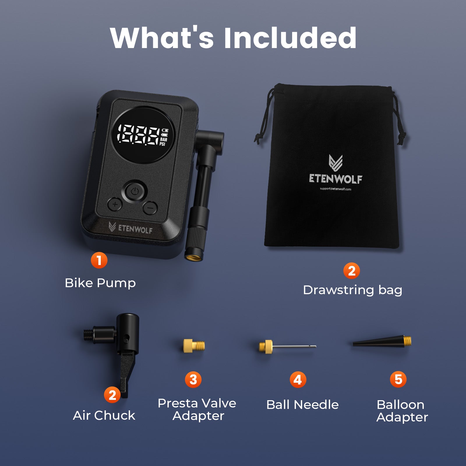 ETENWOLF S0 Mini Electric Bike Pump (150 PSI MAX)