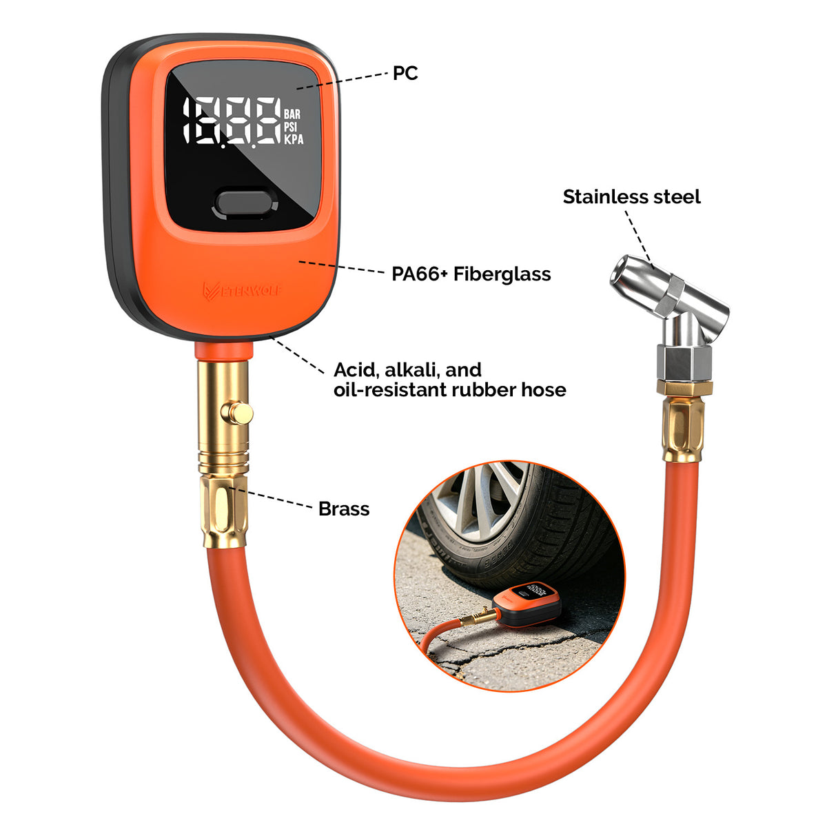 ETENWOLF T600 Digital Tire Pressure Gauge 0-250 PSI