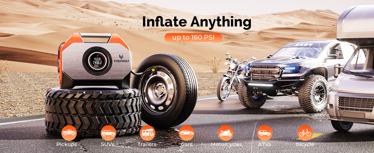 ETENWOLF Vortex S6 Heavy Duty Tire Inflator Air Compressor up to 160PSI