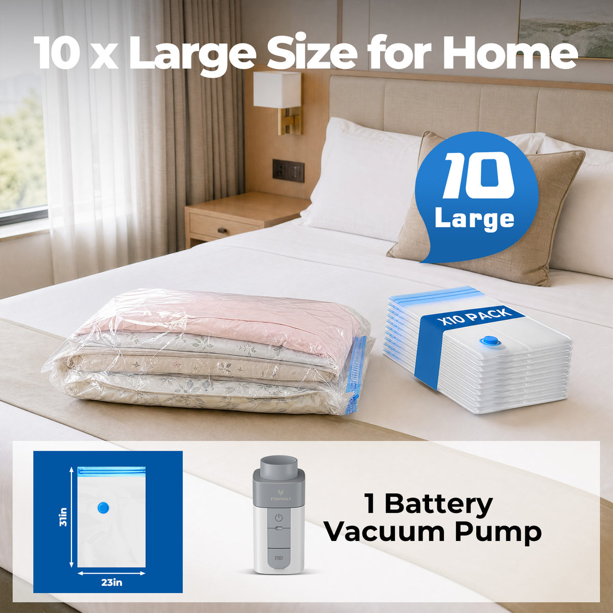 10 x Large Size for Home (31in x 23in) with 1 Battery Vacuum Pump