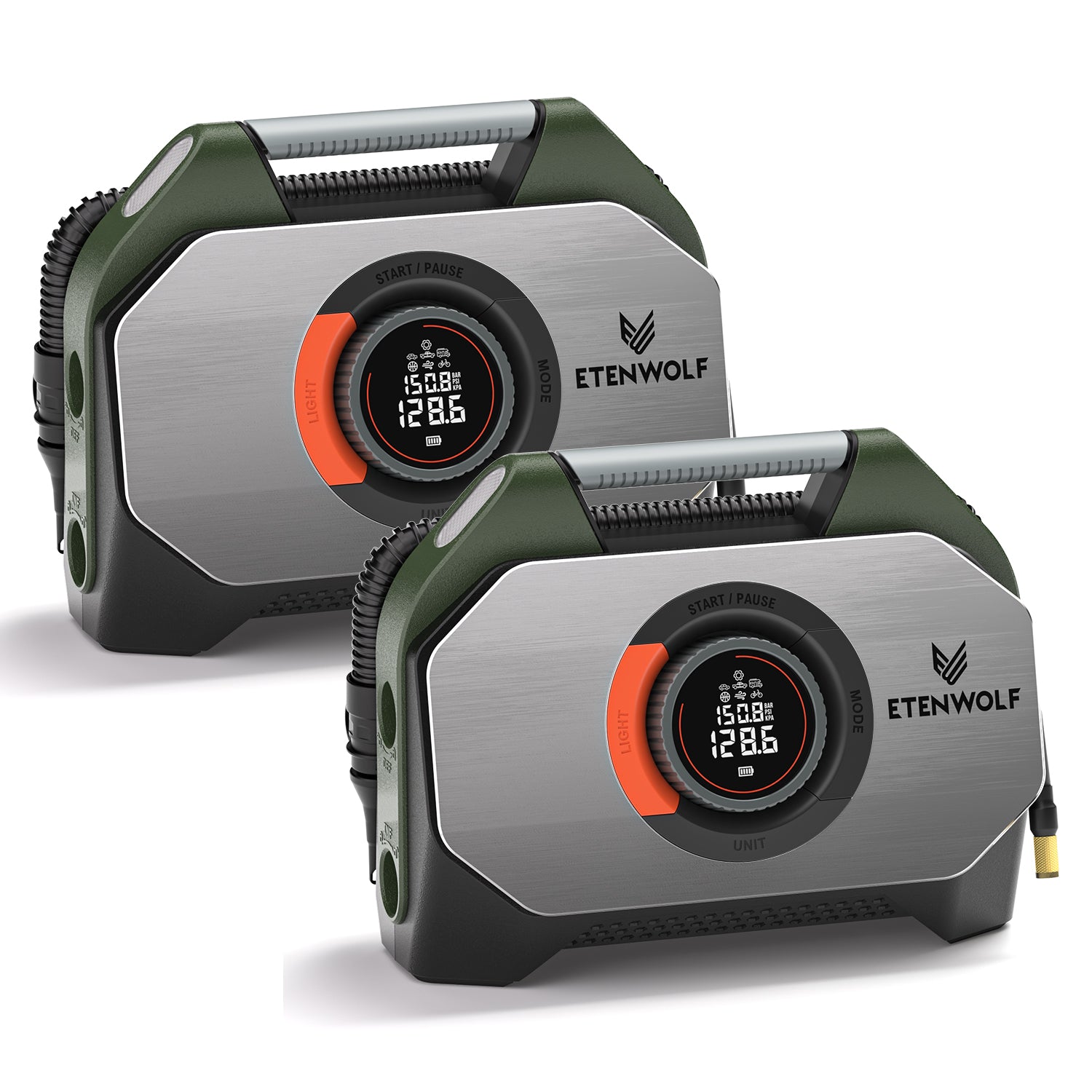 ETENWOLF Vortex S7 Heavy Duty Tire Inflator Air Compressor (38,400 mAh Battery) Couple Package