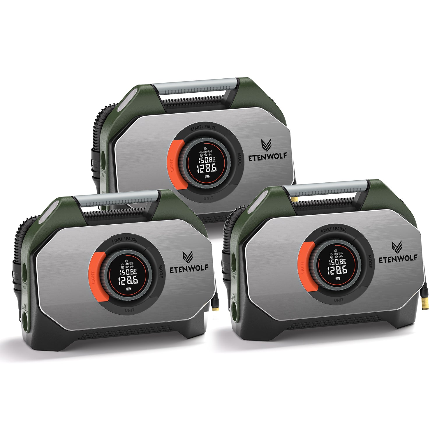 ETENWOLF Vortex S7 Heavy Duty Tire Inflator Air Compressor (38,400 mAh Battery) 3-Pack